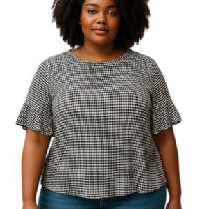 Coin 1804 Los Angeles Ruffle Sleeve Black White Pattern Knit Top Plus Size 2X